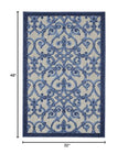 Nourison Aloha Indoor/Outdoor Grey/Blue 2'8" x 4' Area Rug, Transitional, French Country, Easy Cleaning, Non Shedding, Bed Room, Kitchen, Living Room, Deck, Backyard, (3' x 4')