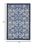 Nourison Aloha Indoor/Outdoor Grey/Blue 2'8" x 4' Area Rug, Transitional, French Country, Easy Cleaning, Non Shedding, Bed Room, Kitchen, Living Room, Deck, Backyard, (3' x 4')