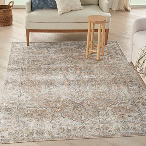 Nourison Astra Machine Washable 5'3" x 7' Beige Vintage Indoor Rug