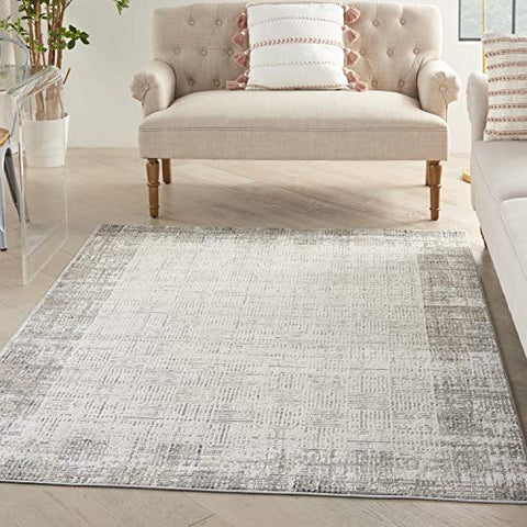 Nourison Elation Abstract Ivory Grey 4' x 6' Area Rug, Easy Cleaning, Non Shedding, Bed Room, Living Room, Dining Room, Kitchen (4x6)
