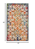 Nourison Aloha Indoor/Outdoor Multicolor 3' x 5' Area Rug, Transitional, French Country, Easy Cleaning, Non Shedding, Bed Room, Kitchen, Living Room, Deck, Backyard