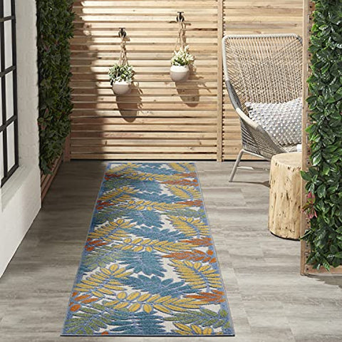 Nourison Aloha Indoor/Outdoor Tropical Botanical Ivory/Multi 2'3" x 12' Area Rug, (2' x 12')