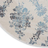 Nourison Tranquil Damask Ivory/Turquoise 5'3" x Round Area Rug, Easy Cleaning, Non Shedding, Bed Room, Living Room, Dining Room, Kitchen (5 Round)