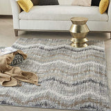 Nourison Elation Abstract Grey Ivory 2'3" x 7'6" Area Rug, Easy-Cleaning, Non-Shedding, Bed Room, Living Room, Dining Room, Kitchen (2x7)