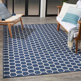 Nourison Reversible Indoor Outdoor Geometric Navy 5' x 7' Area Rug, Easy Clean, Non Shedding, Bed Room, Living Room, Dining Room, Kitchen (5x7)