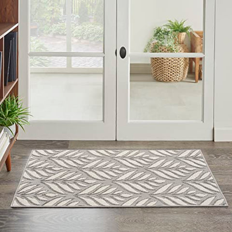Nourison Aloha Indoor/Outdoor Grey 2'8" x 4' Area Rug, Easy Cleaning, Non Shedding, Bed Room, Living Room, Dining Room, Backyard, Deck, Patio (3x4)