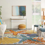 Nourison Aloha Indoor/Outdoor Multicolor 7' x 10' Area Rug, Coastal, Tropical, Easy Cleaning, Non Shedding, Bed Room, Living Room, Deck, Backyard