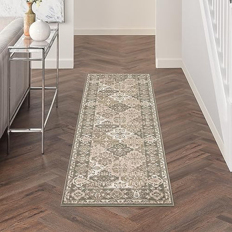 Nourison Grafix Bohemian Green 2'3" x 7'6" Area -Rug, Easy -Cleaning, Non Shedding, Bed Room, Living Room, Dining Room, Kitchen (2x8)