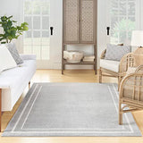 Nourison Essentials Indoor/Outdoor Solid Bordered Grey/Ivory 5' x 7' Area Rug, Easy Cleaning, Non Shedding, Bed Room, Living Room, Dining Room, Backyard, Deck, Patio (5x7)