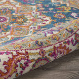 Nourison Passion Bohemian Teal Multicolor 5'3" x Round Area Rug, Easy Clean, Non Shedding, Bed Room, Living Room, Dining Room, Kitchen (5 Round)