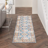 Nourison Fulton Traditional Blue/Ivory 2'3" x 7'6" Area Rug, Easy Clean, Non Shedding, Bed Room, Living Room, Dining Room, Kitchen (2x8)