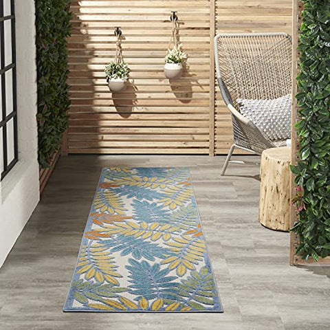 Nourison Aloha Indoor/Outdoor Tropical Botanical Ivory/Multi 2'3" x 8' Area Rug, (2' x 8')