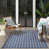 Nourison Reversible Indoor Outdoor Geometric Navy 5' x 7' Area Rug, Easy Clean, Non Shedding, Bed Room, Living Room, Dining Room, Kitchen (5x7)