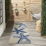 Nourison Aloha Indoor/Outdoor Blue/Grey 2'3" x 8' Area Rug, Coastal, Tropical, Easy Cleaning, Non Shedding, Bed Room, Living Room, Deck, Backyard, (8' x Runner)