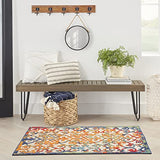 Nourison Aloha Indoor/Outdoor Multicolor 3' x 5' Area Rug, Transitional, French Country, Easy Cleaning, Non Shedding, Bed Room, Kitchen, Living Room, Deck, Backyard