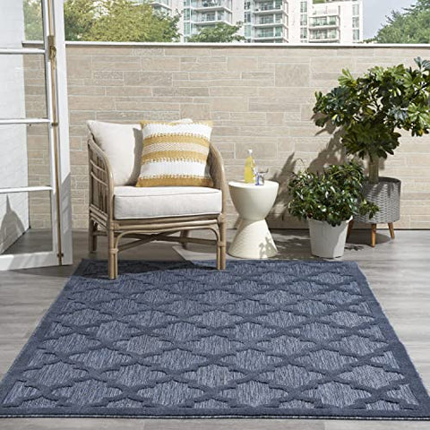 Nourison Easy Care Moroccan Navy Blue 5' x 7' Area Rug, Trellis, Easy Cleaning, Non Shedding, Bed Room, Living Room, Dining Room, Backyard, Deck, Patio (5x7)