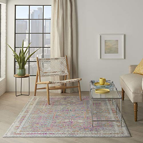 Nourison Passion Bohemian Grey/Multi 3'9" x 5'9" Area -Rug, Easy -Cleaning, Non Shedding, Bed Room, Living Room, Dining Room, Kitchen (4x6)