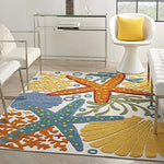 Nourison Aloha Indoor/Outdoor Multicolor 3'6" x 5'6" Area Rug, Coastal, Tropical, Easy Cleaning, Non Shedding, Bed Room, Living Room, Deck, Backyard, (4' x 6')