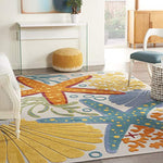 Nourison Aloha Indoor/Outdoor Multicolor 7' x 10' Area Rug, Coastal, Tropical, Easy Cleaning, Non Shedding, Bed Room, Living Room, Deck, Backyard