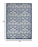 Nourison Aloha Indoor/Outdoor Grey/Blue 5'3" x 7'5" Area Rug, Transitional, French Country, Easy Cleaning, Non Shedding, Bed Room, Kitchen, Living Room, Deck, Backyard, (5' x 8')