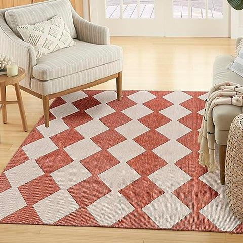 Nourison Positano Indoor/Outdoor Terracotta 4' x 6' Area Rug, Easy Cleaning, Non Shedding, Bed Room, Living Room, Dining Room, Backyard, Deck, Patio (4x6)