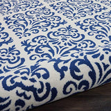 Nourison Grafix Damask White/Blue 6' x 9' Area -Rug, Easy -Cleaning, Non Shedding, Bed Room, Living Room, Dining Room, Kitchen (6x9)