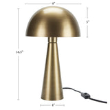 Nourison 16" Antique Gold Metal Mushroom Table Lamp, Modern, Retro, Desk Light for Bedroom, Dining, Office, Entryway