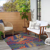 Nourison Aloha Indoor/Outdoor Navy Multicolor 3'6" x 5'6" Area Rug, Easy Cleaning, Non Shedding, Bed Room, Living Room, Dining Room, Backyard, Deck, Patio (4x6)