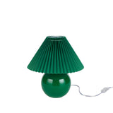 Nourison 13" Green Ceramic Round Lamp with Pleated Shade for Bedroom, Living Room, Console, Entryway