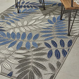 Nourison Aloha Indoor/Outdoor Grey/Blue 3'6" x 5'6" Area Rug, Easy Cleaning, Non Shedding, Bed Room, Living Room, Dining Room, Backyard, Deck, Patio (4x6)