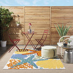 Nourison Aloha Indoor/Outdoor Multicolor 3'6" x 5'6" Area Rug, Coastal, Tropical, Easy Cleaning, Non Shedding, Bed Room, Living Room, Deck, Backyard, (4' x 6')