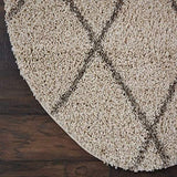 Nourison Brisbane Shag Cream 4' x Round Area-Rug, Easy-Cleaning, Non Shedding, Bed Room, Living Room, Dining Room, Kitchen (4 Round)
