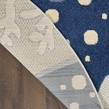 Nourison Aloha Indoor/Outdoor Blue/Grey 4' x Round Area Rug, Coastal, Tropical, Easy Cleaning, Non Shedding, Bed Room, Living Room, Deck, Backyard, (4' Round)