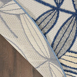 Nourison Aloha Indoor/Outdoor Ivory/Navy 4' x Round Area Rug, Easy Cleaning, Non Shedding, Bed Room, Living Room, Dining Room, Backyard, Deck, Patio (4 Round)