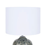 Nourison 13" Grey Carved Motif Ceramic Table Lamp for Bedroom, Living Room, Console, Entryway