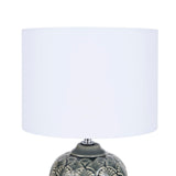Nourison 13" Grey Carved Motif Ceramic Table Lamp for Bedroom, Living Room, Console, Entryway