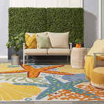 Nourison Aloha Indoor/Outdoor Multicolor 7' x 10' Area Rug, Coastal, Tropical, Easy Cleaning, Non Shedding, Bed Room, Living Room, Deck, Backyard