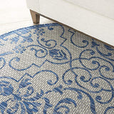 Nourison Garden Party Ivory Blue 5' Round Area Rug , 5'3" x Round