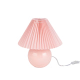 Nourison 13" Pink Ceramic Round Lamp with Pleated Shade for Bedroom, Living Room, Console, Entryway