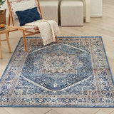 Nourison Vintage Home Vintage Blue 3'9" x 5'9" Area Rug, Easy Clean, Non Shedding, Bed Room, Living Room, Dining Room, Backyard, Deck, Patio (4x6)