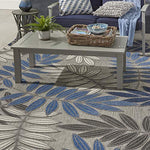 Nourison Aloha Indoor/Outdoor Grey/Blue 9'6" x 13' Area Rug, Easy Cleaning, Non Shedding, Bed Room, Living Room, Dining Room, Backyard, Deck, Patio (10x13)