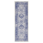 Nourison Whimsicle Traditional Ivory Navy 2' x 8' Area Rug, Easy Cleaning, Non Shedding, Bed Room, Living Room, Dining Room, Kitchen (2x8)