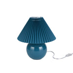 Nourison 13" Blue Ceramic Round Lamp with Pleated Shade for Bedroom, Living Room, Console, Entryway