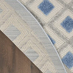 Nourison Aloha Indoor/Outdoor Blue/Grey 4' x Round Area Rug, Easy Cleaning, Non Shedding, Bed Room, Living Room, Dining Room, Deck, Backyard, Patio (4 Round)