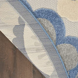Nourison Aloha Indoor/Outdoor Blue/Grey 4' x Round Area Rug, Floral, Contemporary, Easy-Cleaning, Non-Shedding, Bed Room, Living Room, Deck, Backyard, (4' Round)