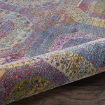 Nourison Global Vintage Geometric Multicolor 4' x Round Area -Rug, Easy -Cleaning, Non Shedding, Bed Room, Living Room, Dining Room, Kitchen (4 Round)