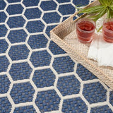 Nourison Reversible Indoor Outdoor Geometric Navy 5' x 7' Area Rug, Easy Clean, Non Shedding, Bed Room, Living Room, Dining Room, Kitchen (5x7)
