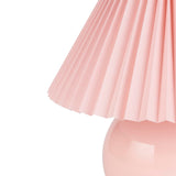 Nourison 13" Pink Ceramic Round Lamp with Pleated Shade for Bedroom, Living Room, Console, Entryway