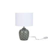 Nourison 13" Grey Carved Motif Ceramic Table Lamp for Bedroom, Living Room, Console, Entryway