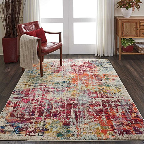 Nourison Celestial Pink/Multicolor 3'11" x 5'11" Area Rug, Vintage, Abstract, Easy Cleaning, Non Shedding, Bed Room, Living Room, Dining Room, Kitchen, (4' x 6')